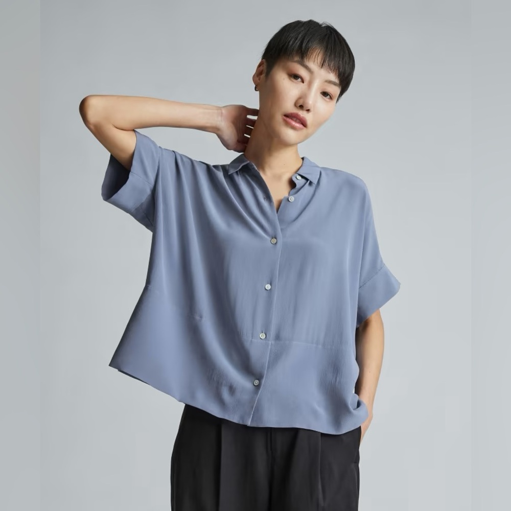 Everlane Boxy Silk Shirt in French Blue